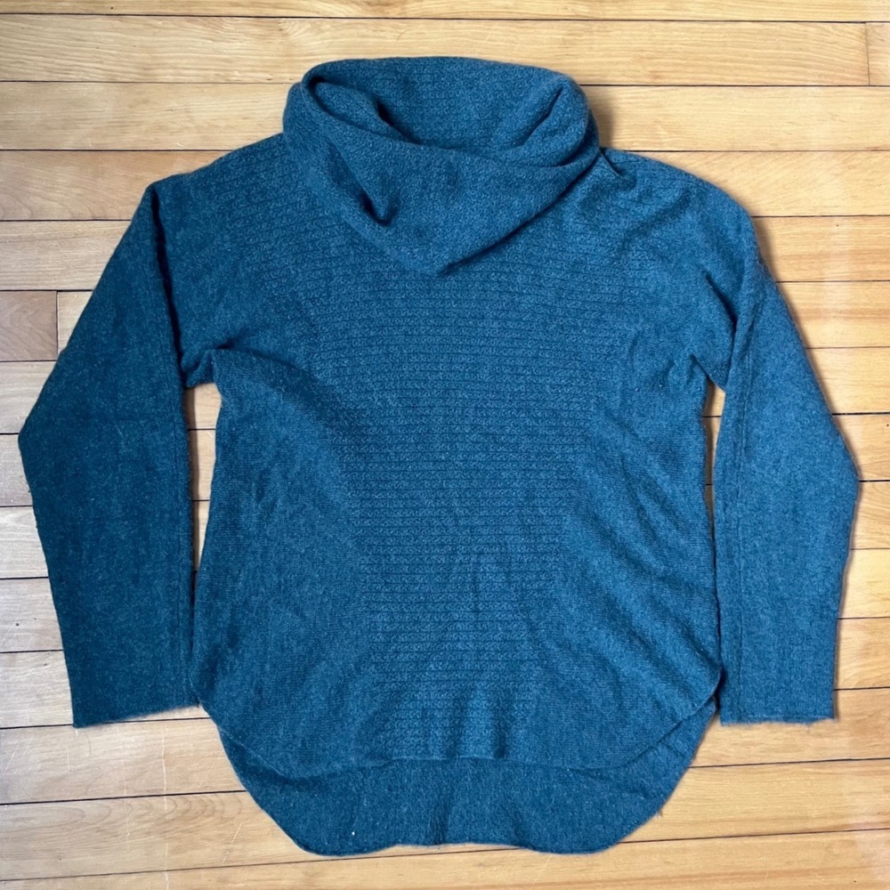 Cynthia Rowley Teal 100% 2-Ply Cashmere Cowl Neck Ribbed High Low Sweater Small